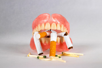 False jaw and broken cigarettes.