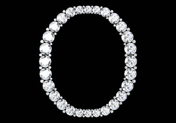 Diamond letters with gemstones isolated on black.3D rendering