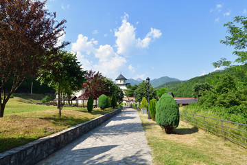 Road to Church of Assumption of Mother of God of Monastery of Moraca Montenegro