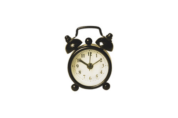 Classic alarm clock on white background. retro watch with round dial. clip art