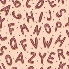 Cookies letters seamless pattern with chocolate