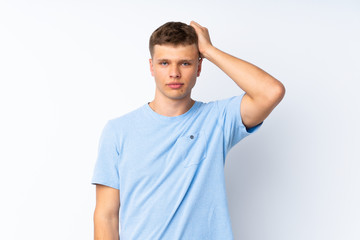 Fototapeta premium Young handsome man over isolated white background with an expression of frustration and not understanding