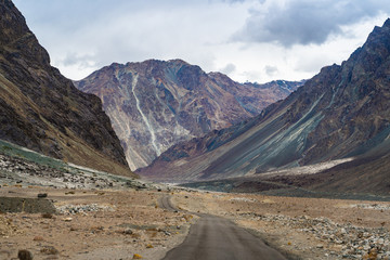 A beautiful texture and color mountain on the way to Turtuk village, Leh district of Jammu and Kashmir in the Nubra Tehsil, India