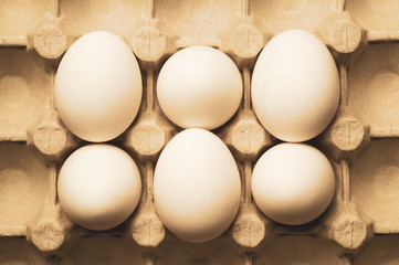 White eggs in carton box background. food ingredient. protein nutrition. healthy breakfast