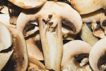 Sliced mushrooms. background with champignons. healthy food. vegetarian nutrition