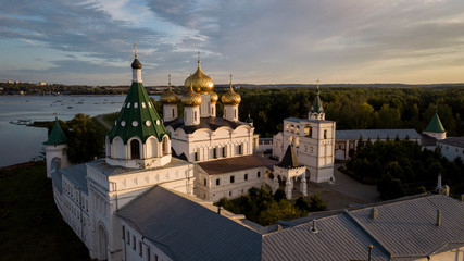 Kostroma. Gold ring of Russia. The monastery of St. Ipaty. Clouds in the evening sky and the Volga river.