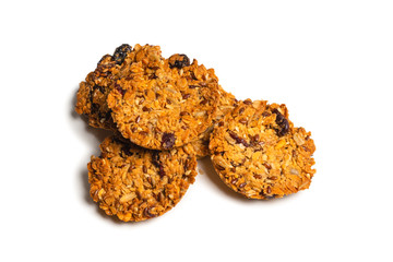 Granola cookies isolated on white background.