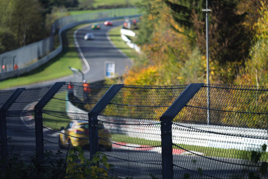 Race track Nürburgring Nordschleife and racing cars in autumn 2019 - Stockphoto