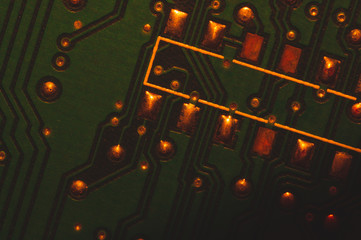 Electronic circuit board abstract background. computer motherboard close up. micro elements of...