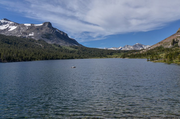 scenic view of Glacier Canyon, Mountain Dana and Kuna Crest from Tioga Lake (Mono County,...