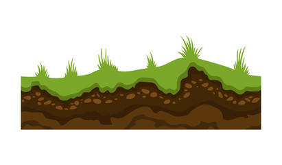 Seamless ground, soil and land vector image for UI games. Surface of ground, stone grass illustration.