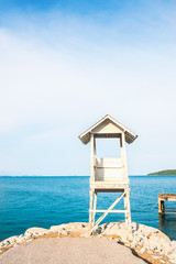 View of wooden sea hut at Khao Laem Ya Mu Ko Samet National Park, Rayong province, Thailand