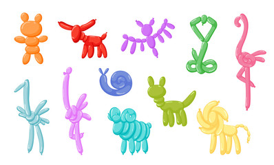Animal balloons. Vector balloon animals for happy kids party isolated on white background. Toy balloon for party illustration.
