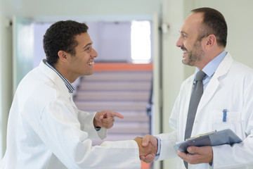 Obraz premium happy doctors doing a handshake
