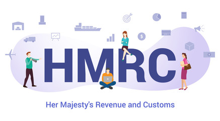 hmrc her majesty revenue and customs concept with big word or text and team people with modern flat style - vector