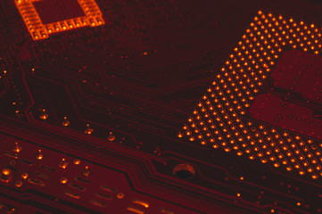 Processor pins macro. computer motherboard close up. cpu pins on a circuit board. computer central...