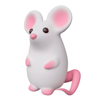 Rat isolated on white background. Cute cartoon character. 3d rendering
