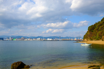 Fototapeta premium Sea view with transparent water in kanawajima, Hiroshima, Japan