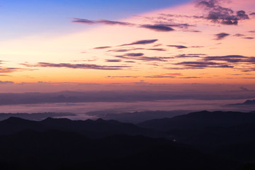 Layer of mountains view during sunrise at Khun Chae National Park, Wiang Pa Pao District, Chiang Rai, Thailand