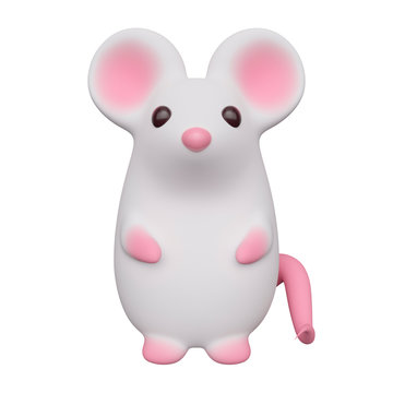 Rat isolated on white background. Cute cartoon character. Front view. 3d rendering