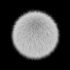 White fluffy ball, fur pompon isolated on black