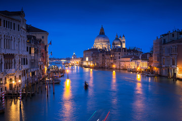 Fototapeta na wymiar Venice city at dusk with Santa Maria della Salute Basilica, Italy