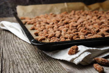 Burnt almonds just taken out of the oven - horizontal