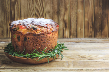 Traditional Christmas panettone with raisins and dried fruits