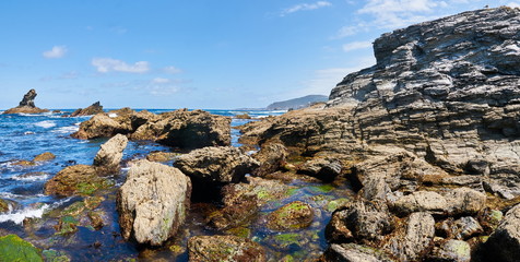 Rocks at the seaside in Pena Furada beach. Ortigueira. Coruna. Spain