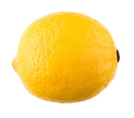 One lemon isolated on white background. Tropical fruit. Flat lay, top view