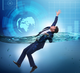 Drowning businessman in insolvency and bankruptcy concept