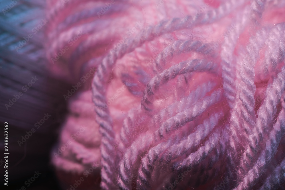 Poster close up beautiful tangle of pink thread background texture. macro photography view.