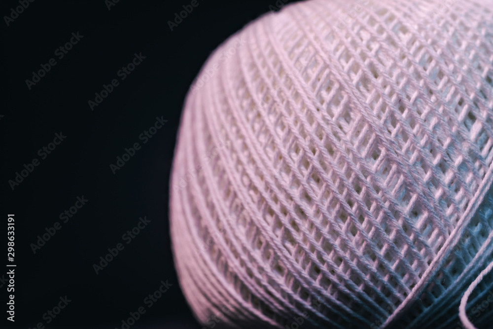 Poster Close up beautiful tangle of thread in red and blue light background texture. Macro Photography view.