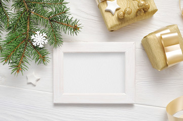 Christmas and Birthday Flat Lay with Gift Box and Greeting Card Background