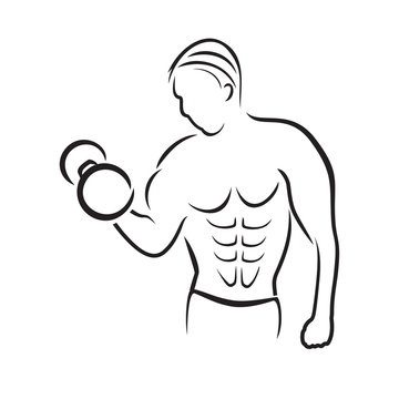 Classes in the gym. Dumbbell. Icon in the style of brush strokes