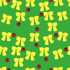 Seamless pattern of ribbons and ladybug