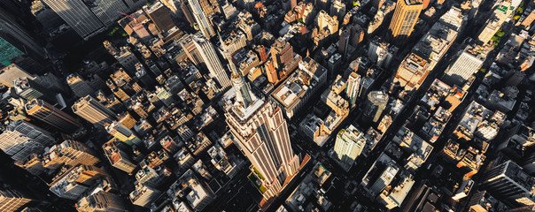 Aerial view of the skyscrapers of Midtown Manhattan New York City