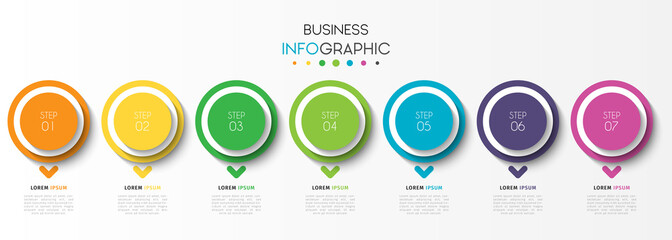 Business infographic element with 7 options, steps, number vector template design - obrazy, fototapety, plakaty