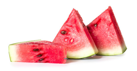 Cut ripe watermelon on white background