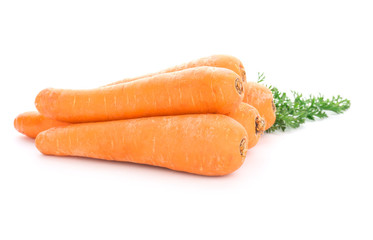 Tasty fresh carrots on white background