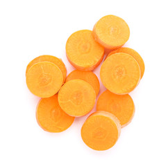 Slices of fresh carrot on white background