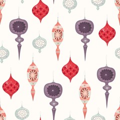 Christmas vintage seamless pattern with retro balls, vector holiday background in flat style for fabric, textile, wrapping paper, wallpaper.