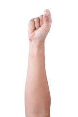 Male asian hand gestures isolated over the white background. Grab Tiny Thing with Two fingers Action.