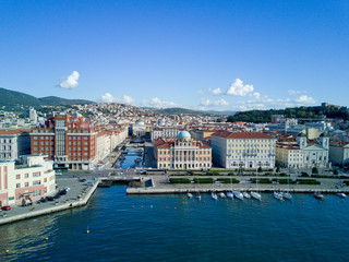 Aerial video shooting with drone on Trieste, a famous Italy city, important hub of maritime trade...