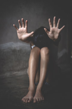 concept photo of sexual assault, traumatized young women.  Stop violence and rape concept.