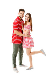 Portrait of happy young couple on white background