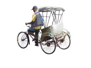 tricycle or pedicab or trishaw on a white background,with clipping path