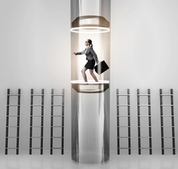 Businesswoman in accelerated and fast promotion concept