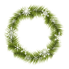 Christmas wreath. Vector illustration. White snowflakes. Christmas tree. Isolated.