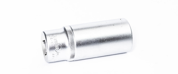 Sharp realistic photo of hex drive socket isolated on white background